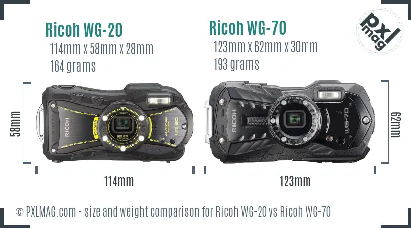 Ricoh WG-20 vs Ricoh WG-70 size comparison