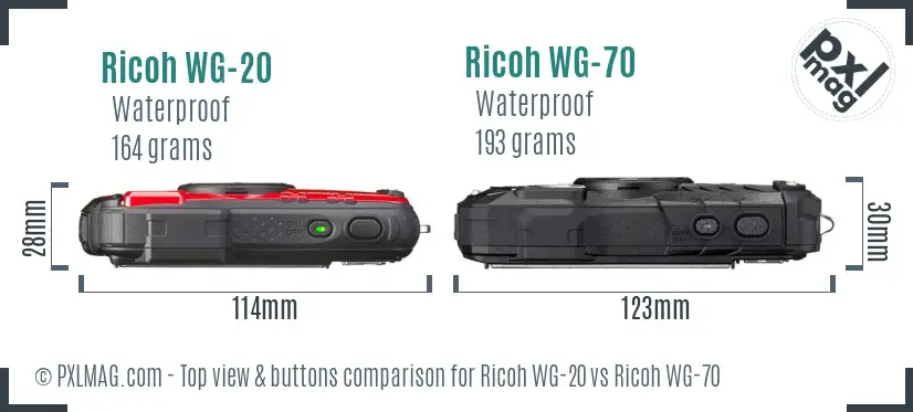Ricoh WG-20 vs Ricoh WG-70 top view buttons comparison