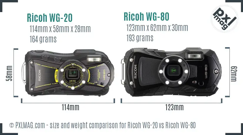 Ricoh WG-20 vs Ricoh WG-80 size comparison