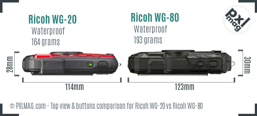 Ricoh WG-20 vs Ricoh WG-80 top view buttons comparison