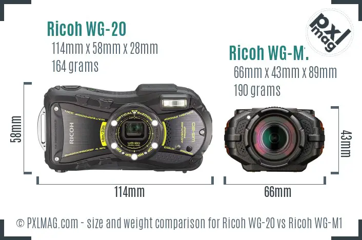 Ricoh WG-20 vs Ricoh WG-M1 size comparison