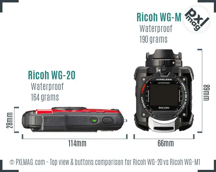 Ricoh WG-20 vs Ricoh WG-M1 top view buttons comparison