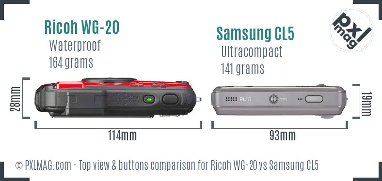 Ricoh WG-20 vs Samsung CL5 top view buttons comparison