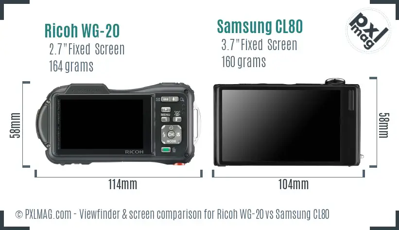 Ricoh WG-20 vs Samsung CL80 Screen and Viewfinder comparison