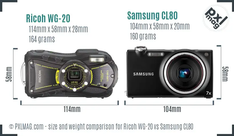 Ricoh WG-20 vs Samsung CL80 size comparison