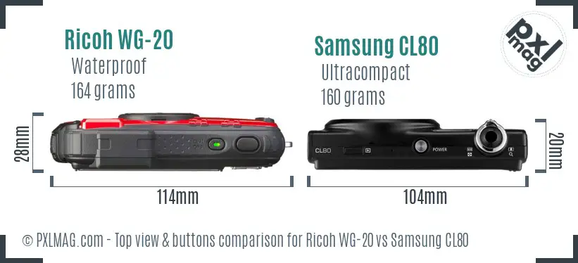 Ricoh WG-20 vs Samsung CL80 top view buttons comparison