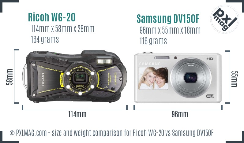 Ricoh WG-20 vs Samsung DV150F size comparison