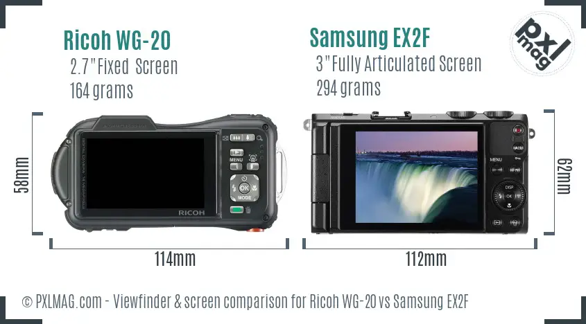 Ricoh WG-20 vs Samsung EX2F Screen and Viewfinder comparison
