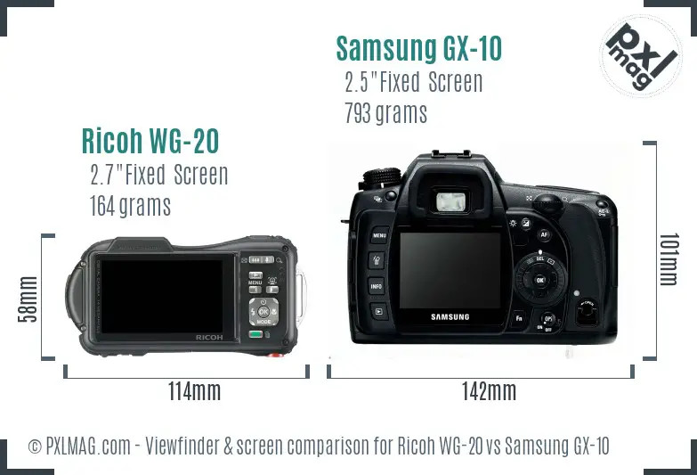 Ricoh WG-20 vs Samsung GX-10 Screen and Viewfinder comparison