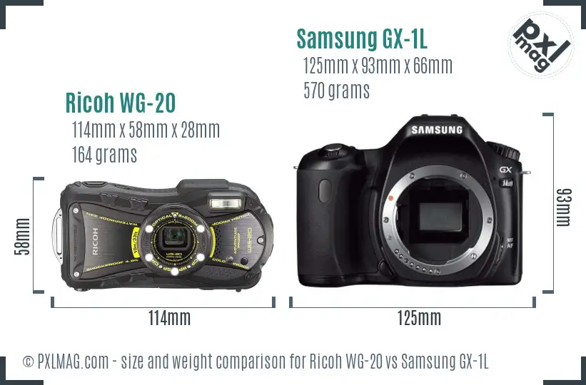 Ricoh WG-20 vs Samsung GX-1L size comparison