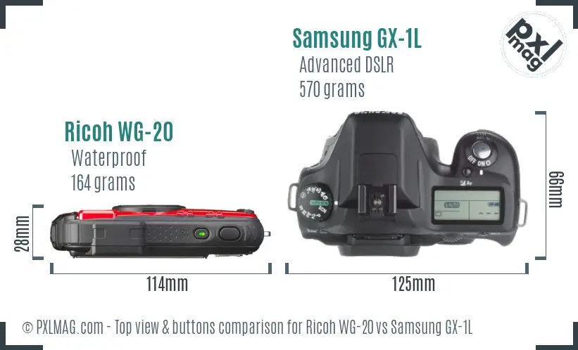 Ricoh WG-20 vs Samsung GX-1L top view buttons comparison