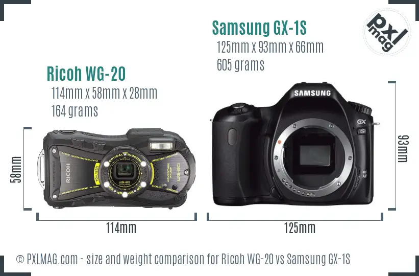 Ricoh WG-20 vs Samsung GX-1S size comparison