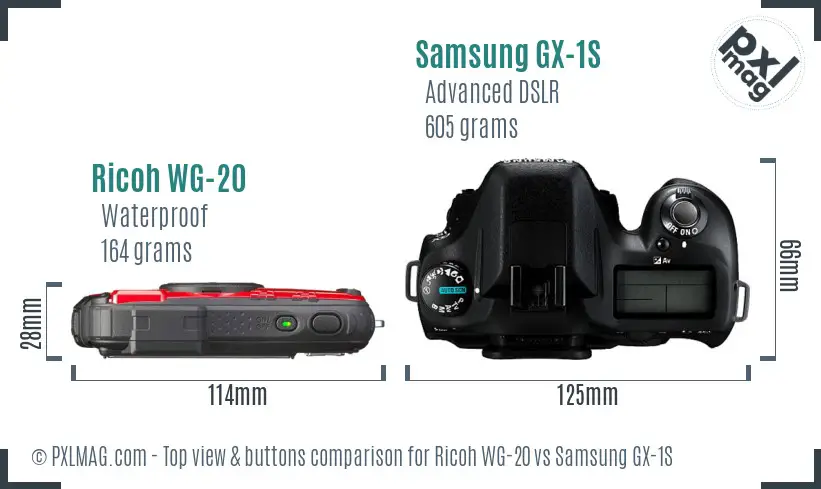 Ricoh WG-20 vs Samsung GX-1S top view buttons comparison