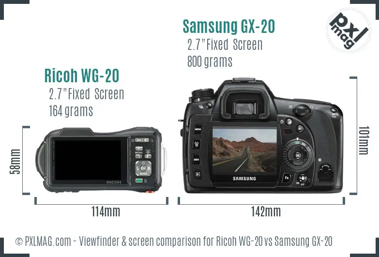 Ricoh WG-20 vs Samsung GX-20 Screen and Viewfinder comparison