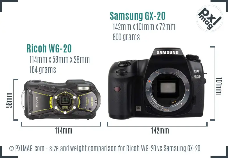 Ricoh WG-20 vs Samsung GX-20 size comparison