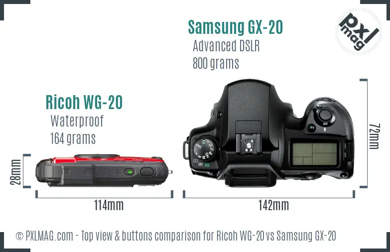 Ricoh WG-20 vs Samsung GX-20 top view buttons comparison