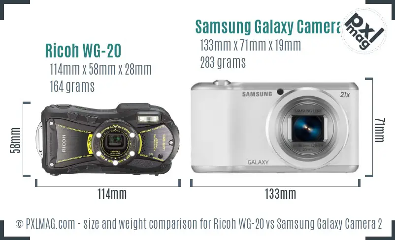 Ricoh WG-20 vs Samsung Galaxy Camera 2 size comparison
