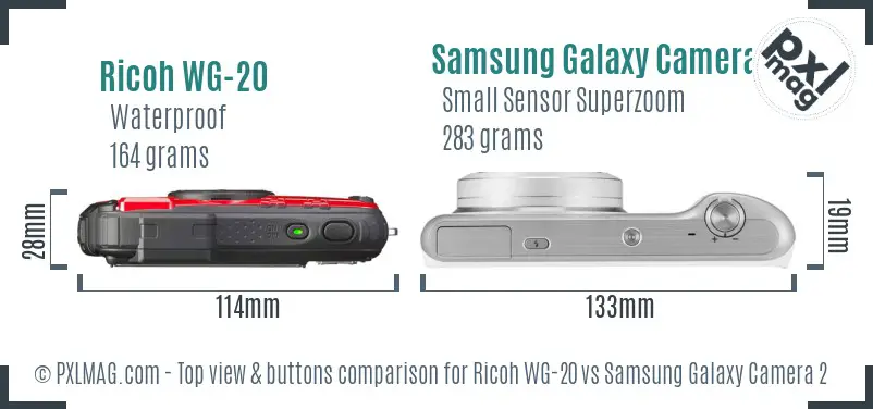 Ricoh WG-20 vs Samsung Galaxy Camera 2 top view buttons comparison
