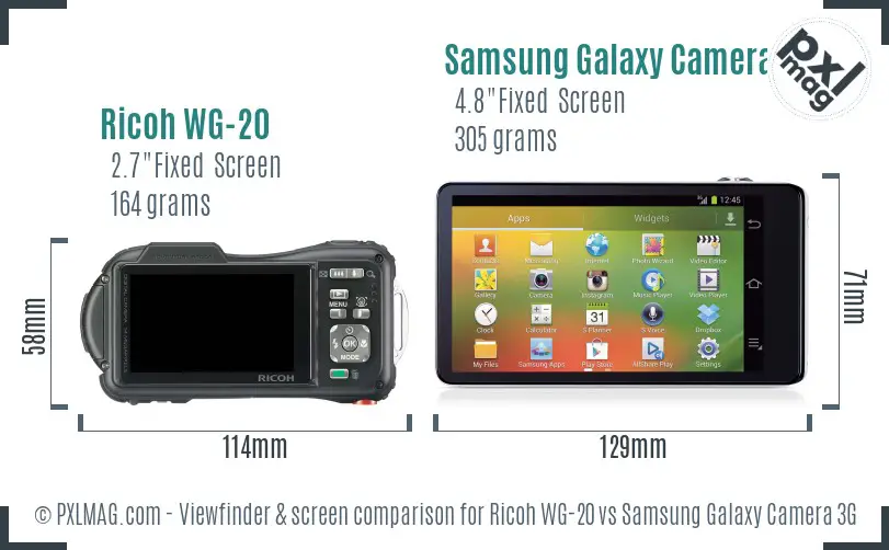 Ricoh WG-20 vs Samsung Galaxy Camera 3G Screen and Viewfinder comparison