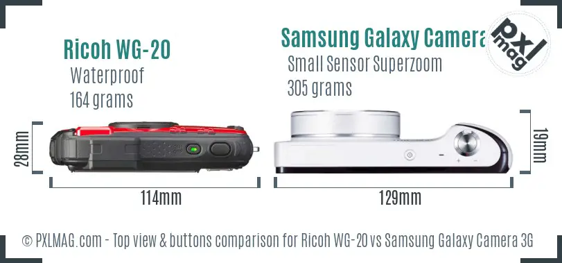 Ricoh WG-20 vs Samsung Galaxy Camera 3G top view buttons comparison