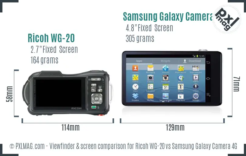 Ricoh WG-20 vs Samsung Galaxy Camera 4G Screen and Viewfinder comparison