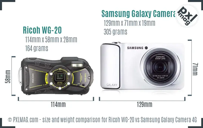 Ricoh WG-20 vs Samsung Galaxy Camera 4G size comparison
