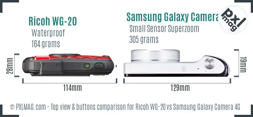 Ricoh WG-20 vs Samsung Galaxy Camera 4G top view buttons comparison