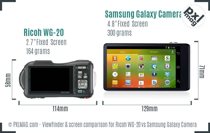 Ricoh WG-20 vs Samsung Galaxy Camera Screen and Viewfinder comparison