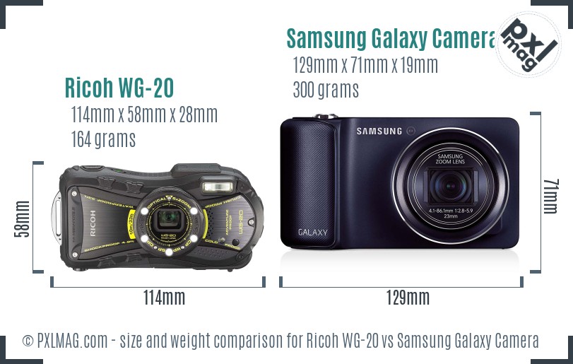 Ricoh WG-20 vs Samsung Galaxy Camera size comparison