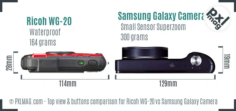 Ricoh WG-20 vs Samsung Galaxy Camera top view buttons comparison