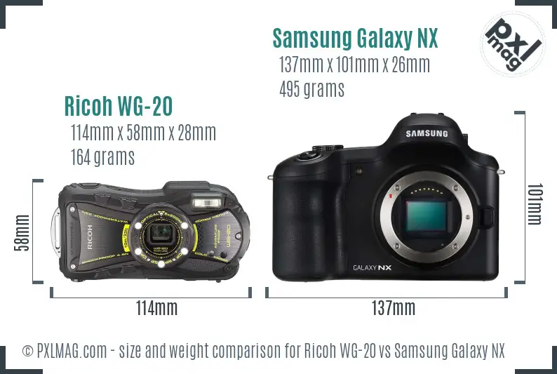 Ricoh WG-20 vs Samsung Galaxy NX size comparison