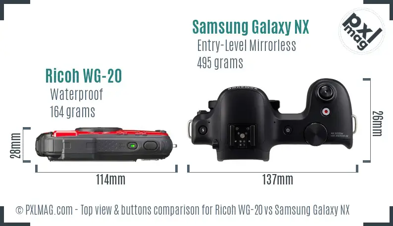 Ricoh WG-20 vs Samsung Galaxy NX top view buttons comparison