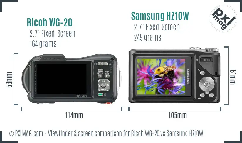 Ricoh WG-20 vs Samsung HZ10W Screen and Viewfinder comparison