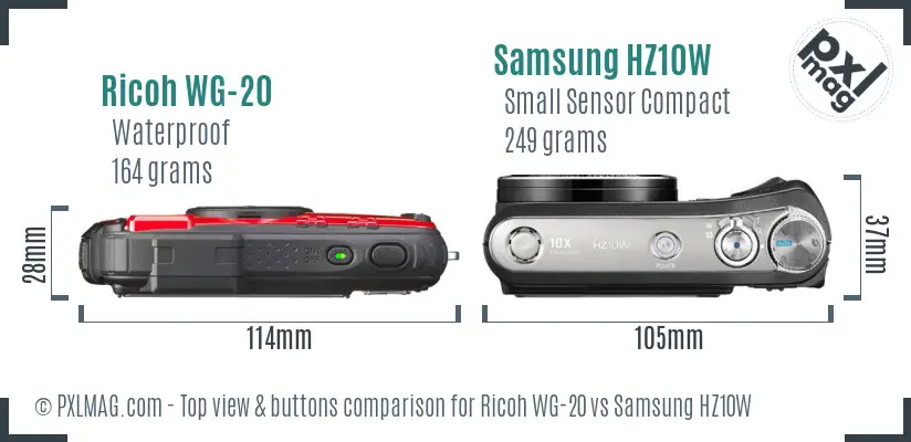 Ricoh WG-20 vs Samsung HZ10W top view buttons comparison