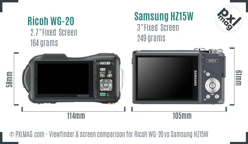 Ricoh WG-20 vs Samsung HZ15W Screen and Viewfinder comparison