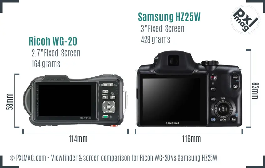 Ricoh WG-20 vs Samsung HZ25W Screen and Viewfinder comparison