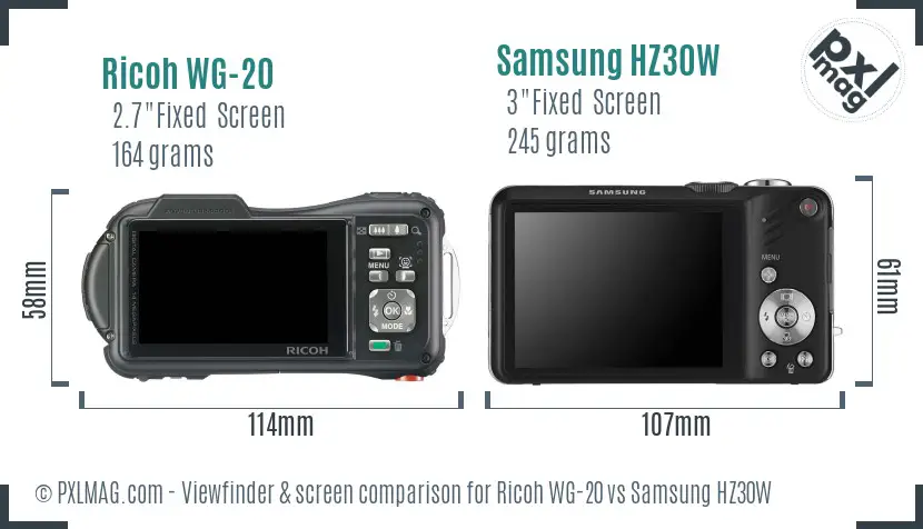 Ricoh WG-20 vs Samsung HZ30W Screen and Viewfinder comparison