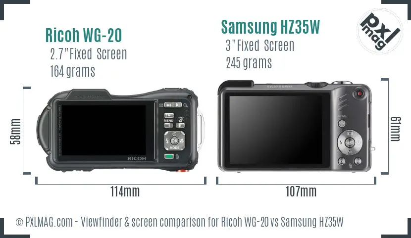 Ricoh WG-20 vs Samsung HZ35W Screen and Viewfinder comparison