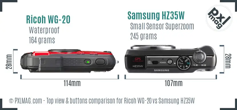 Ricoh WG-20 vs Samsung HZ35W top view buttons comparison
