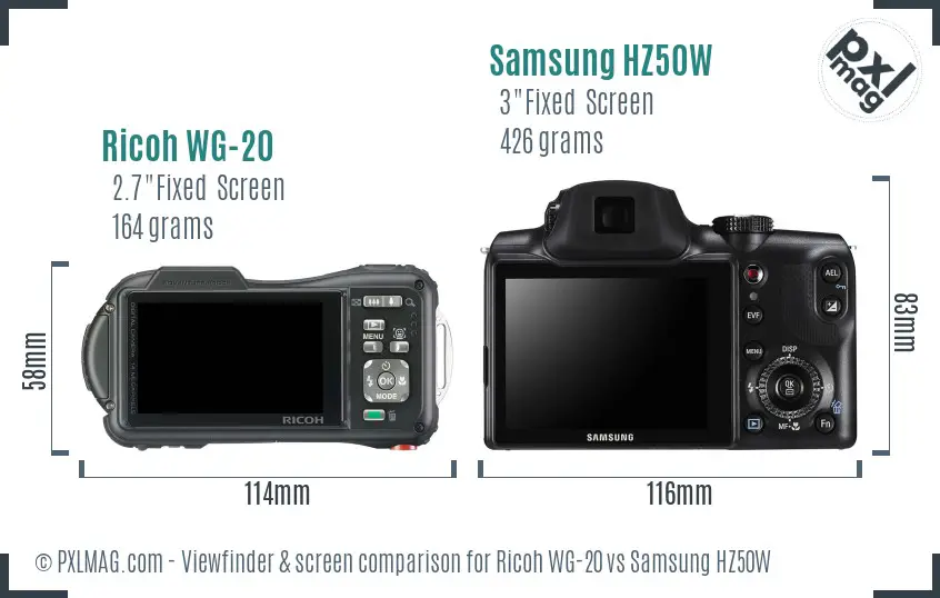 Ricoh WG-20 vs Samsung HZ50W Screen and Viewfinder comparison