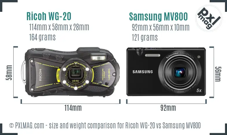 Ricoh WG-20 vs Samsung MV800 size comparison