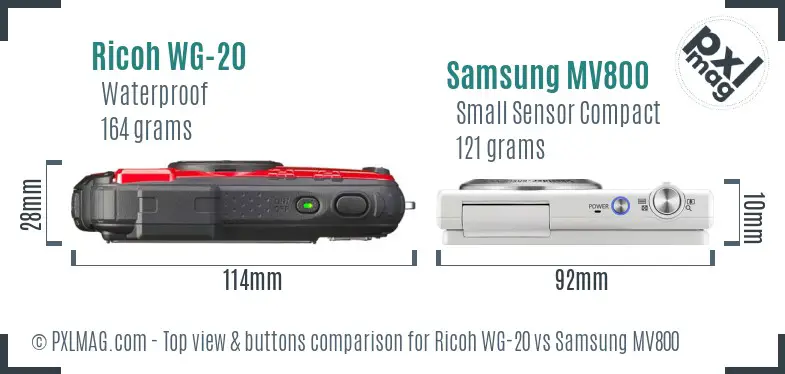Ricoh WG-20 vs Samsung MV800 top view buttons comparison