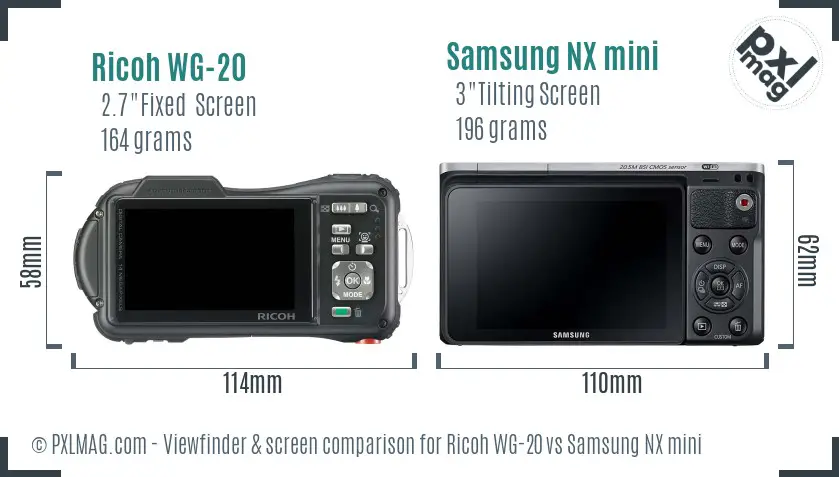 Ricoh WG-20 vs Samsung NX mini Screen and Viewfinder comparison