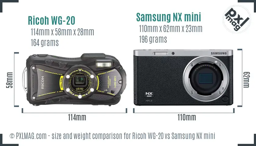 Ricoh WG-20 vs Samsung NX mini size comparison