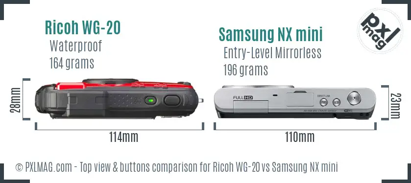 Ricoh WG-20 vs Samsung NX mini top view buttons comparison