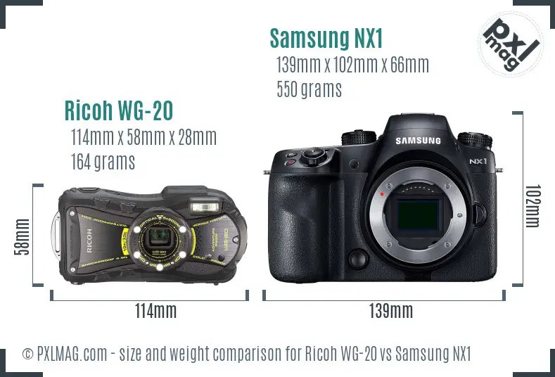 Ricoh WG-20 vs Samsung NX1 size comparison