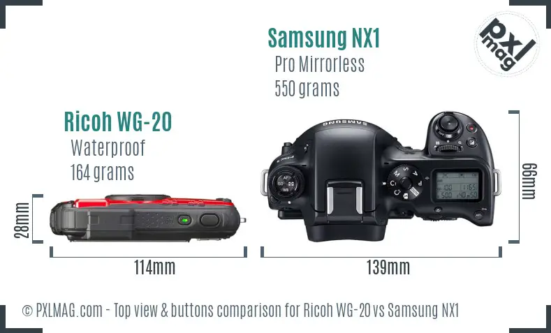 Ricoh WG-20 vs Samsung NX1 top view buttons comparison