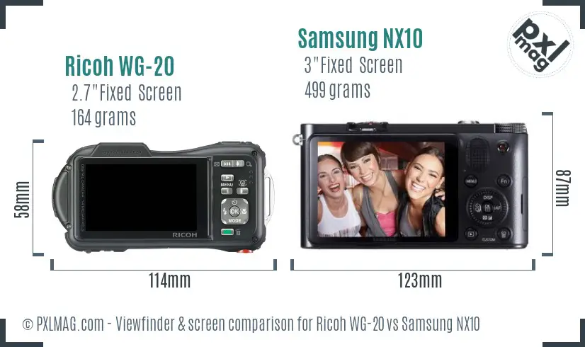 Ricoh WG-20 vs Samsung NX10 Screen and Viewfinder comparison