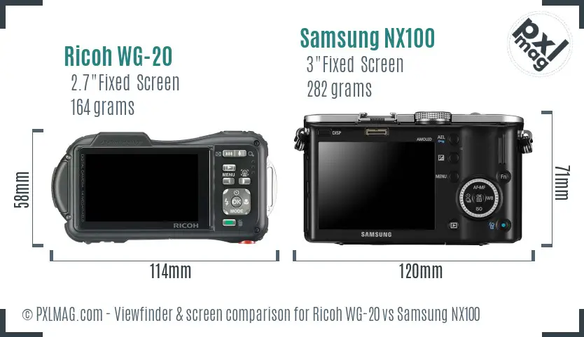Ricoh WG-20 vs Samsung NX100 Screen and Viewfinder comparison
