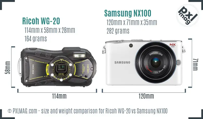 Ricoh WG-20 vs Samsung NX100 size comparison